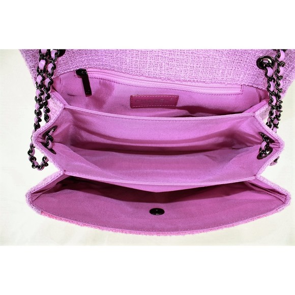 Chanel Chain Shoulder Tweed Trim Bag Pink Purple - Picture 8 of 10